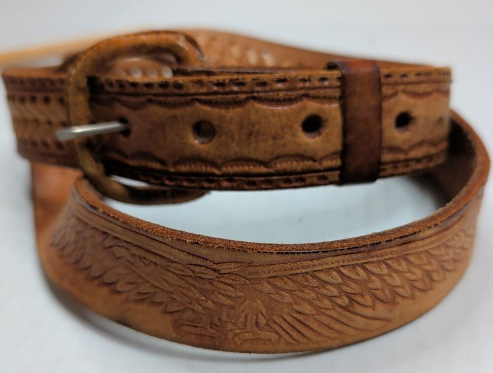 Eagle Embossed Braided Genuine Full Leather Hand Tooled Western 42Belt 47" 1.5"